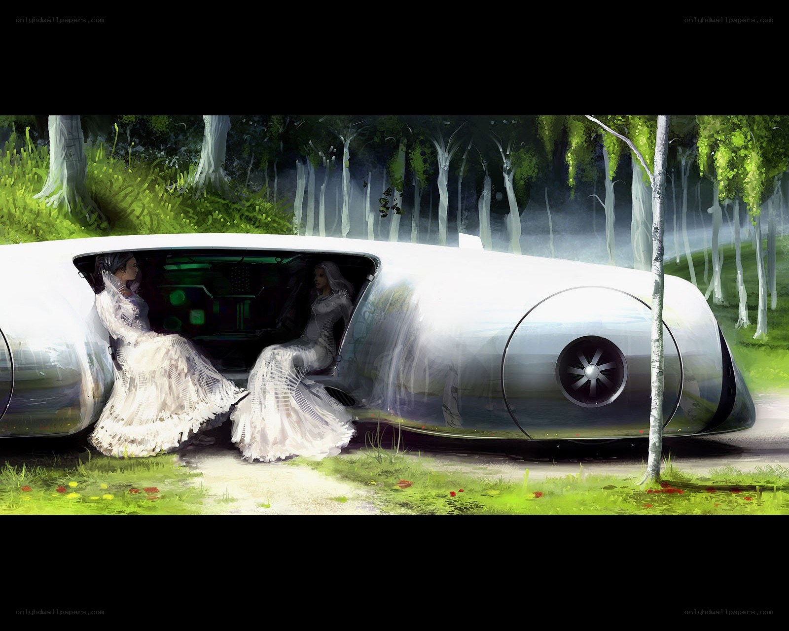 Futuristic car in forest