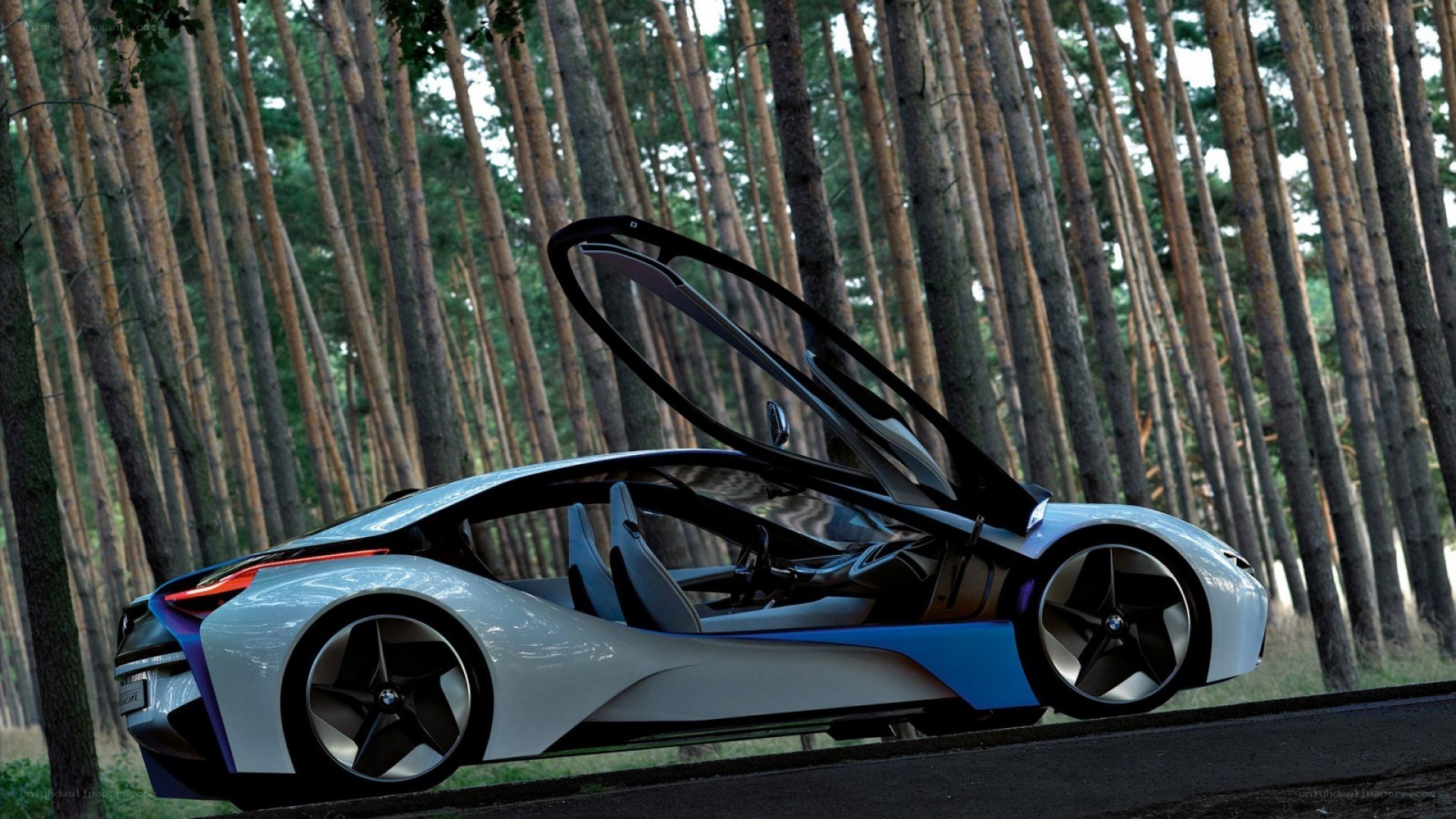 futuristic car in forest