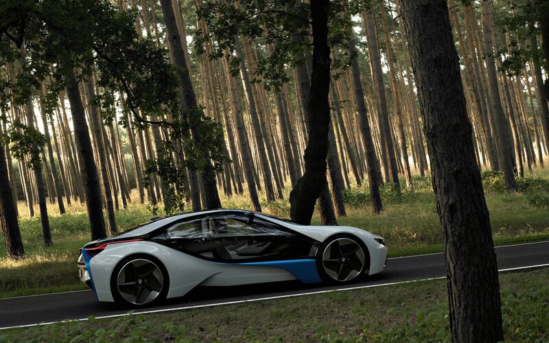 Futuristic car in forest