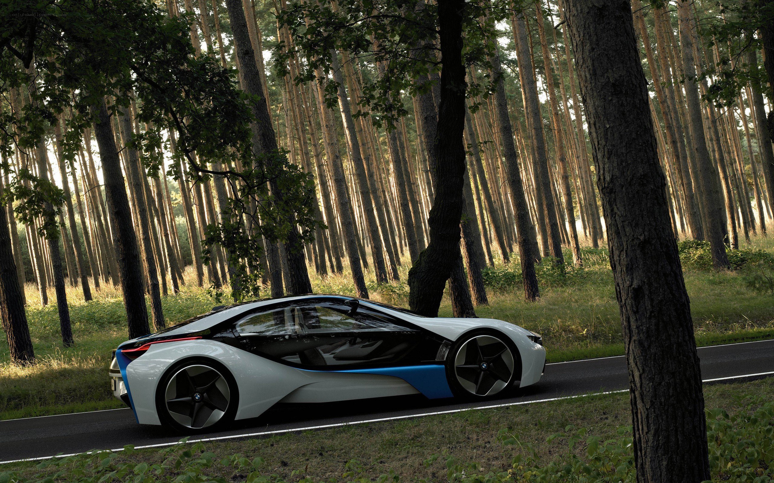 Futuristic car in forest