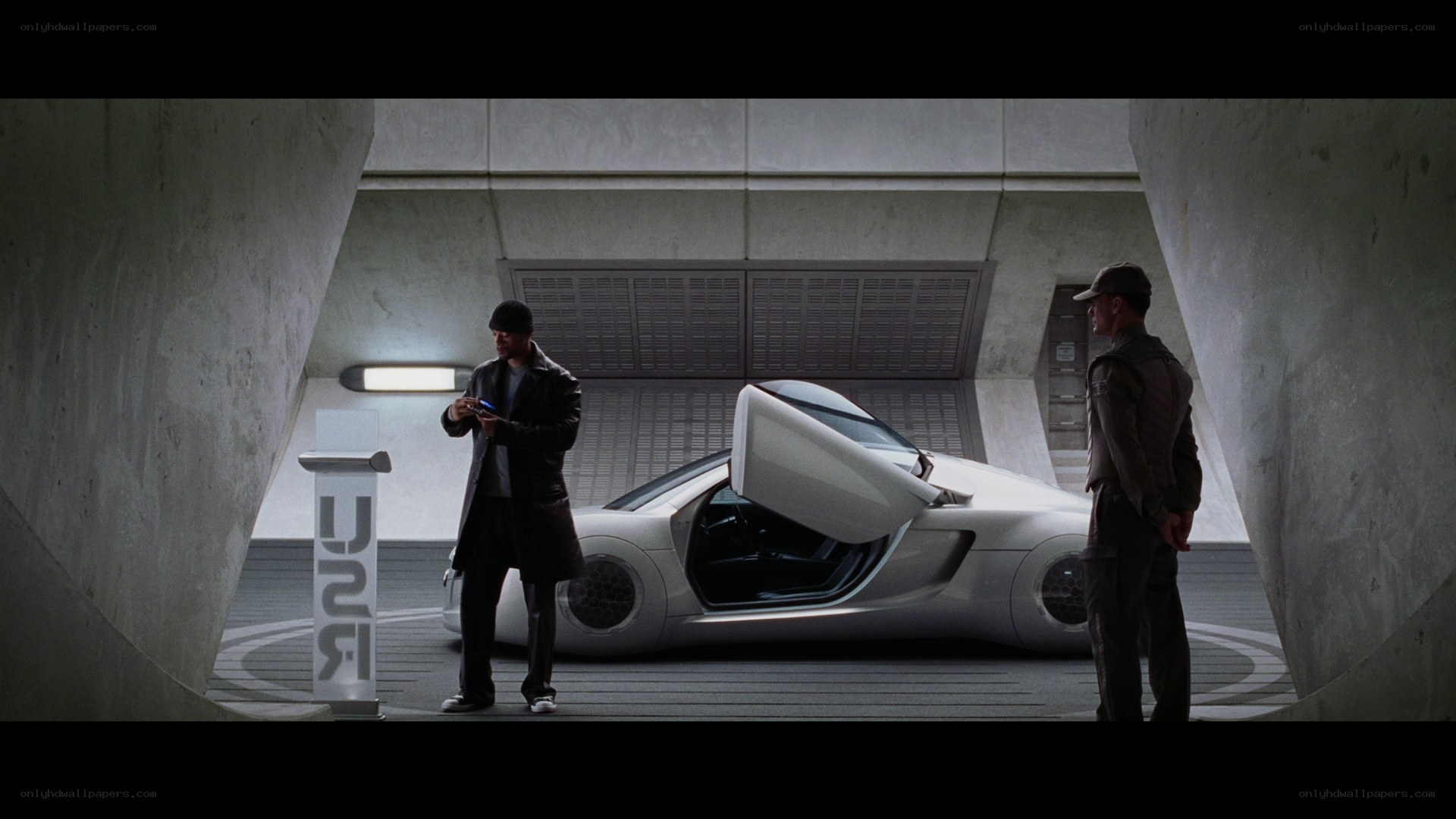 futuristic car in garage