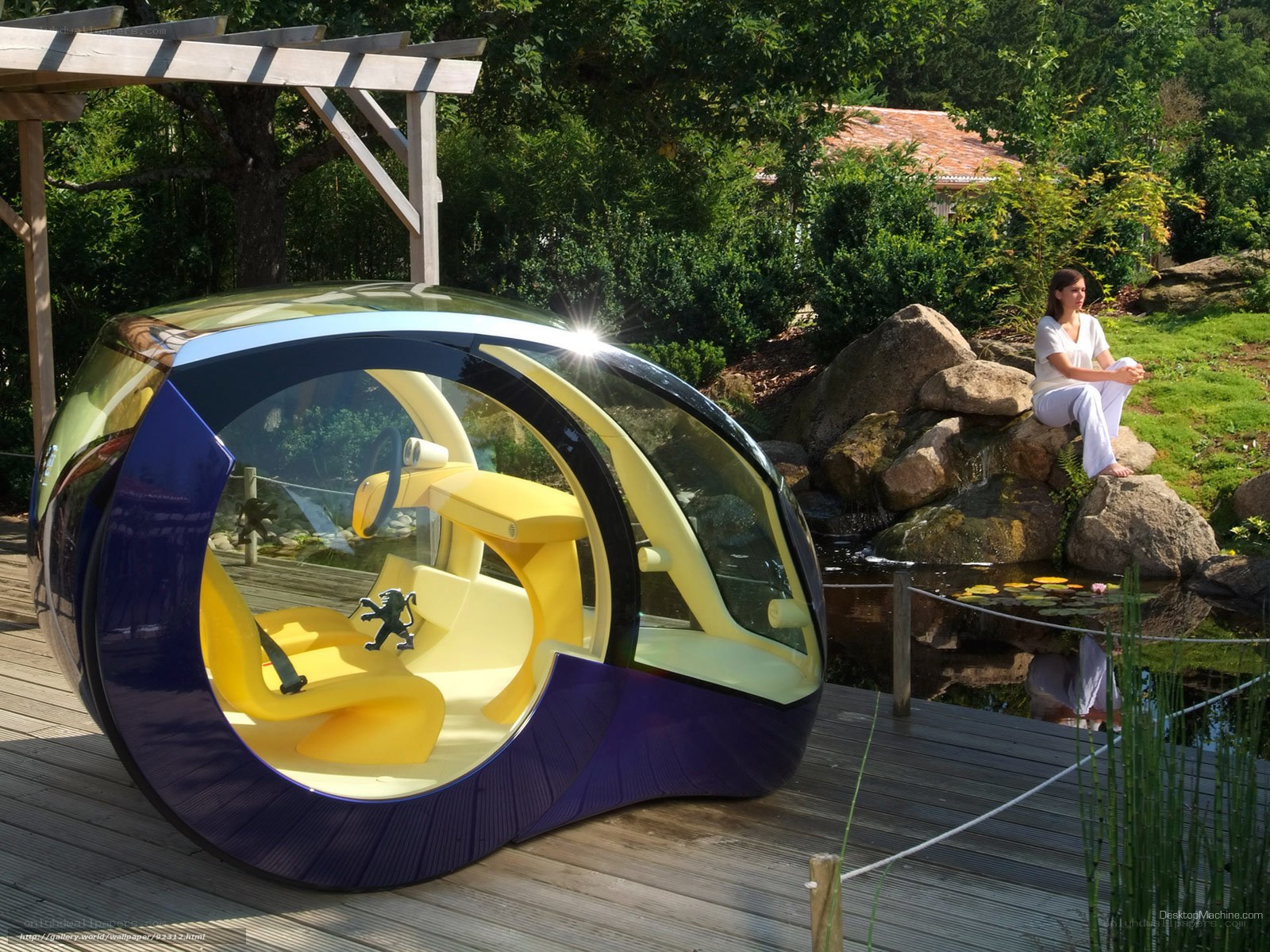 Futuristic car in garden