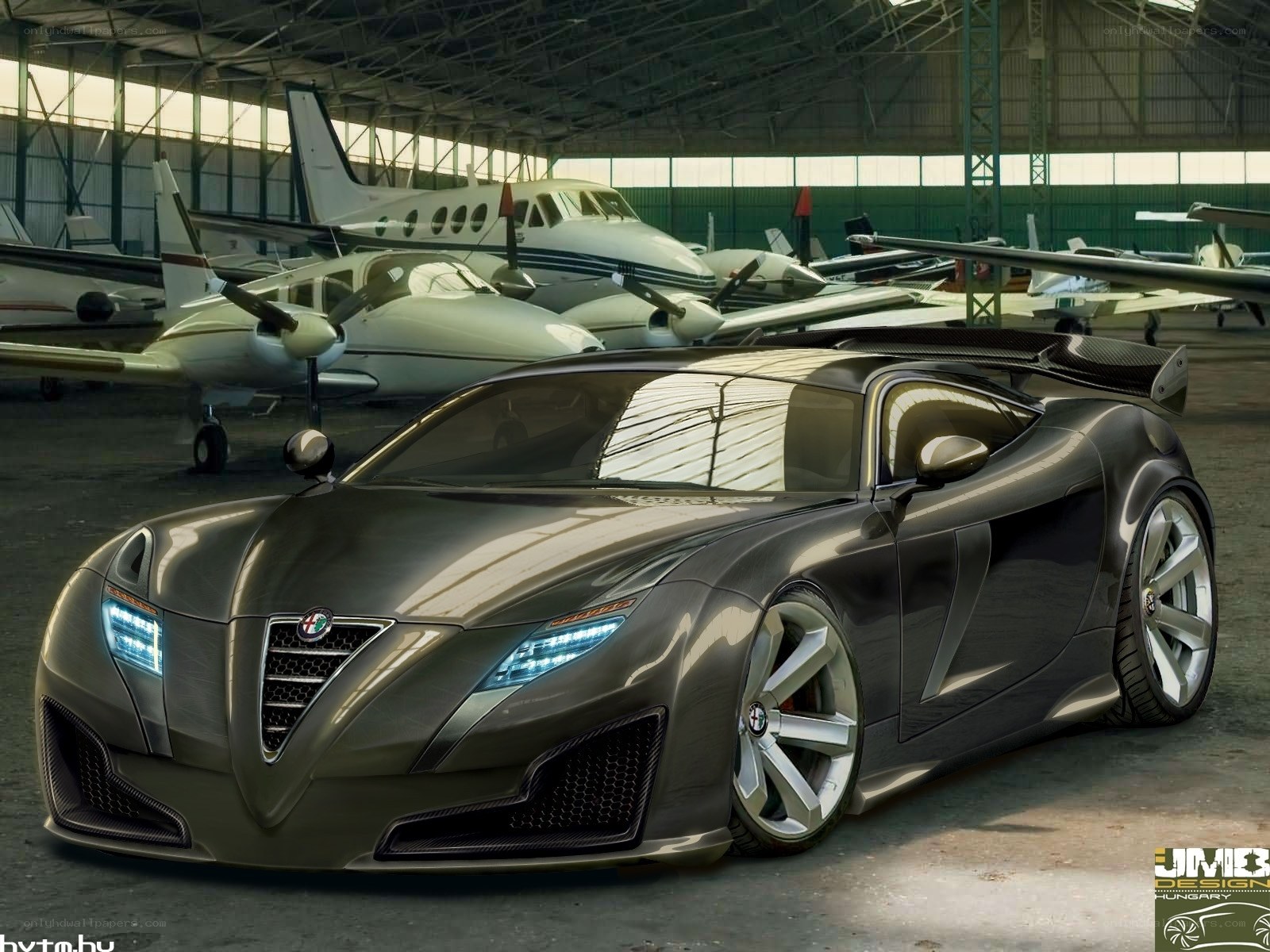 futuristic car in hangar