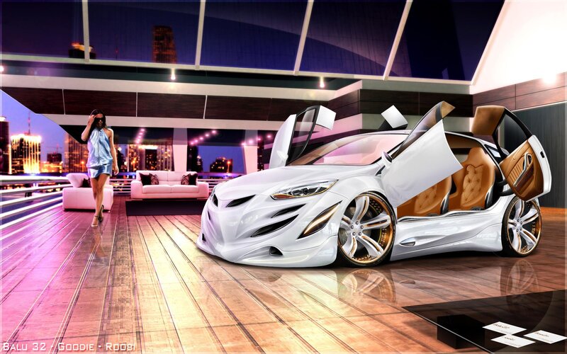 futuristic car in luxury room