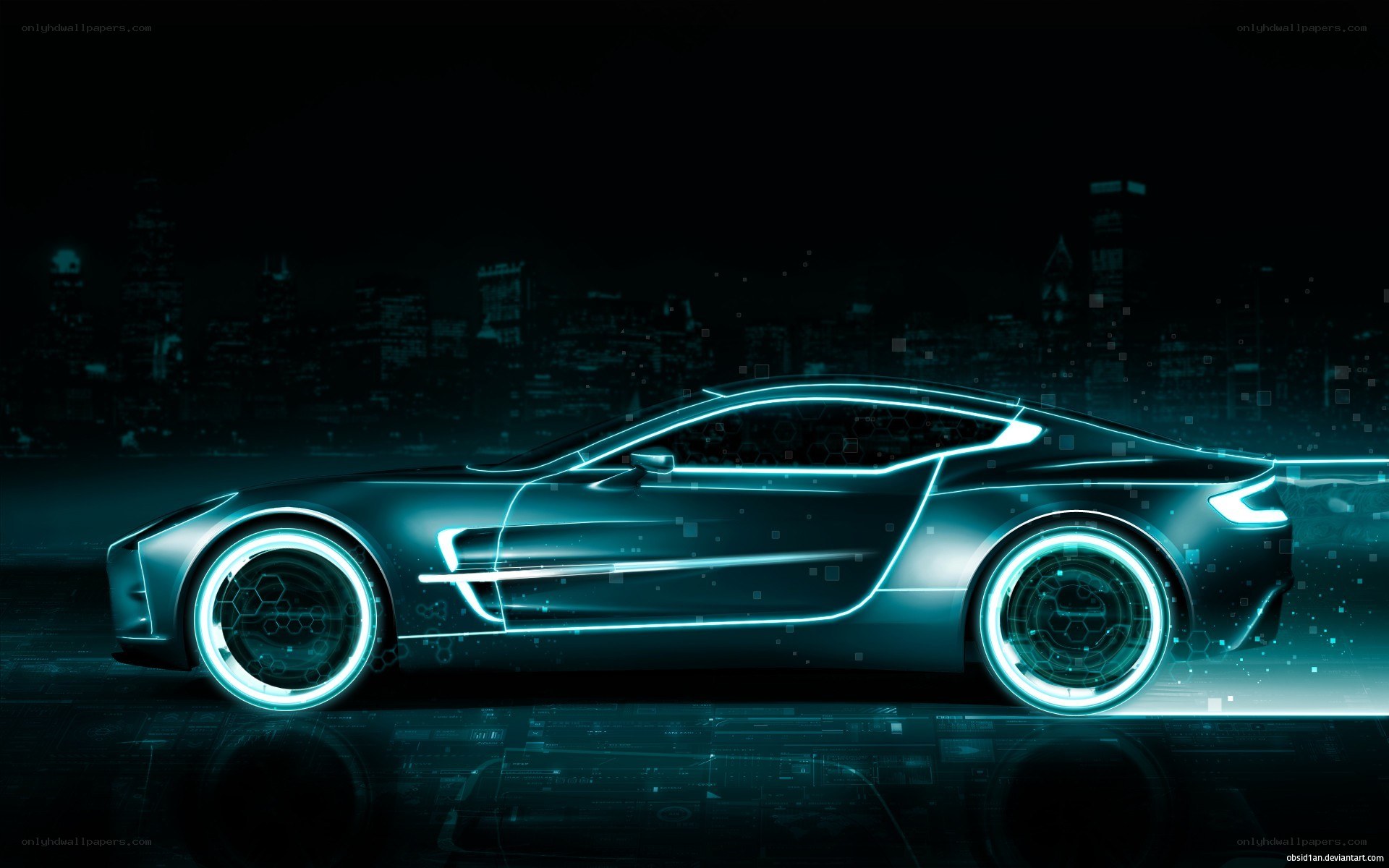 futuristic car in neon city