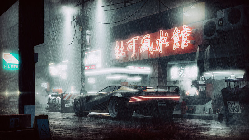 Futuristic Car in Rain — Black