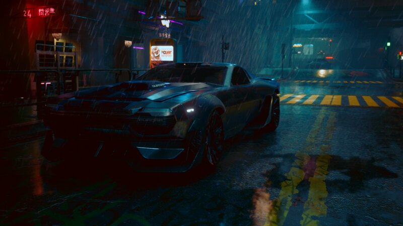 Futuristic Car in Rain — Blue, Dark, Rainy