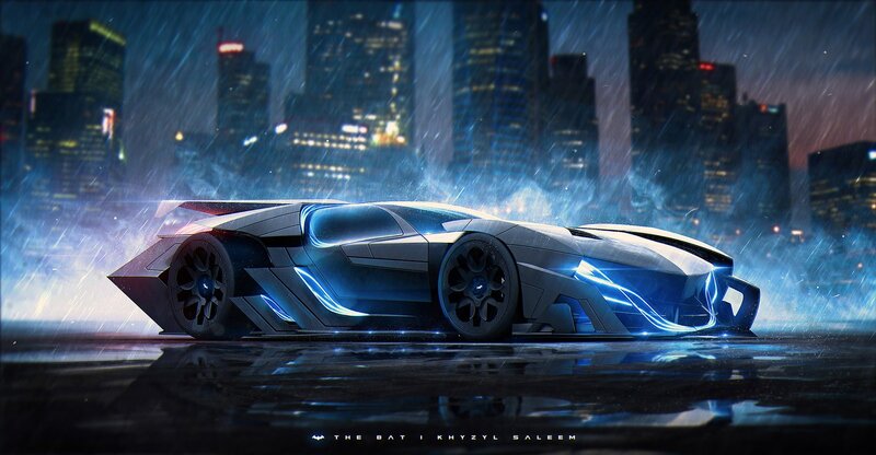 Futuristic Car in Rain — Blue