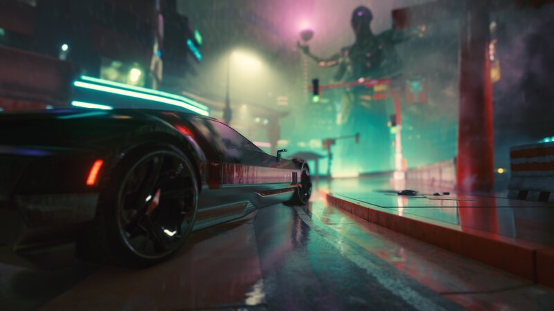 Futuristic Car in Rain — Green