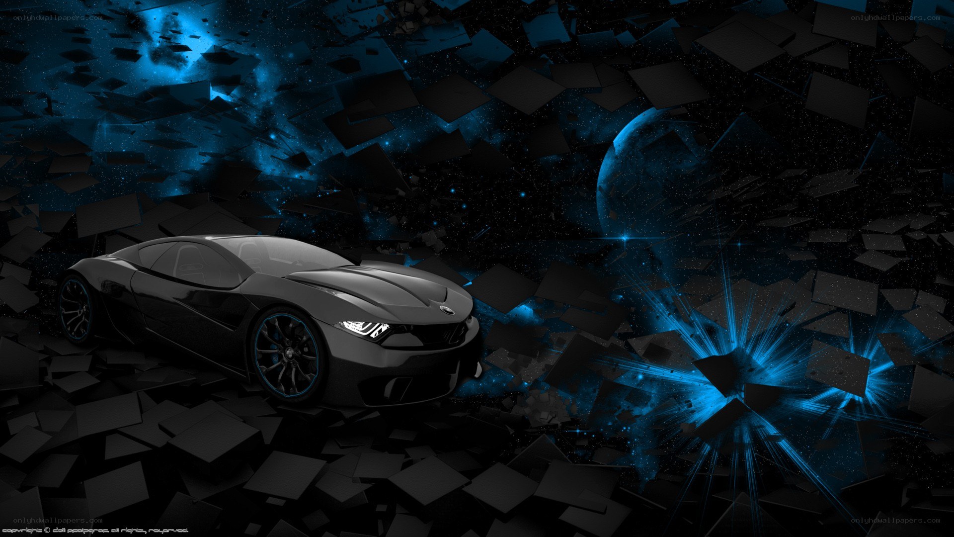 futuristic car in shattered space