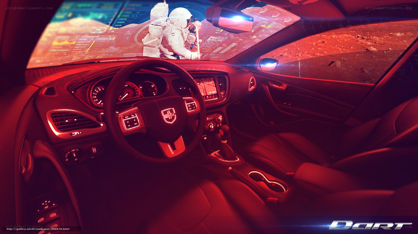 futuristic car interior with astronaut