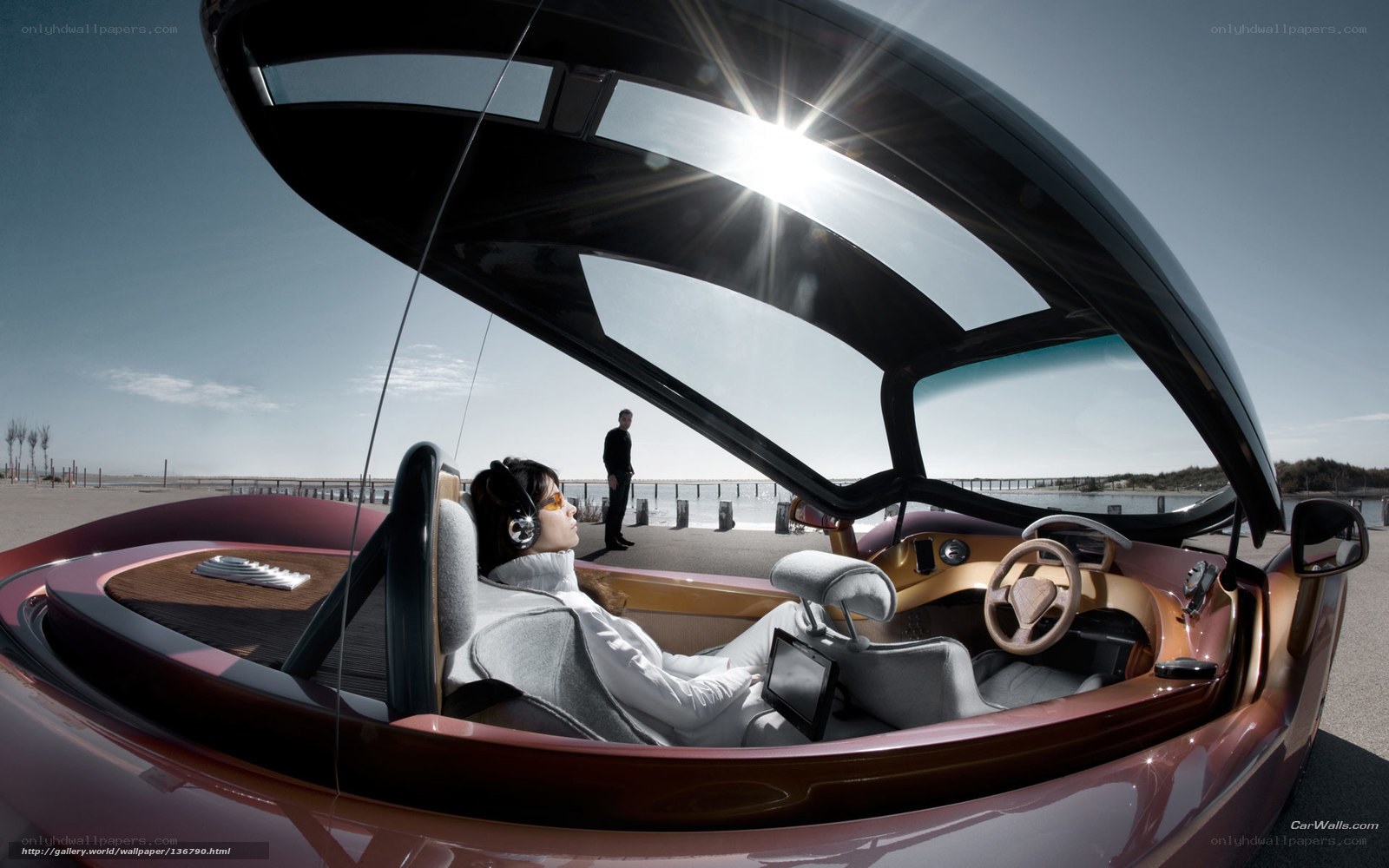 futuristic car interior with woman