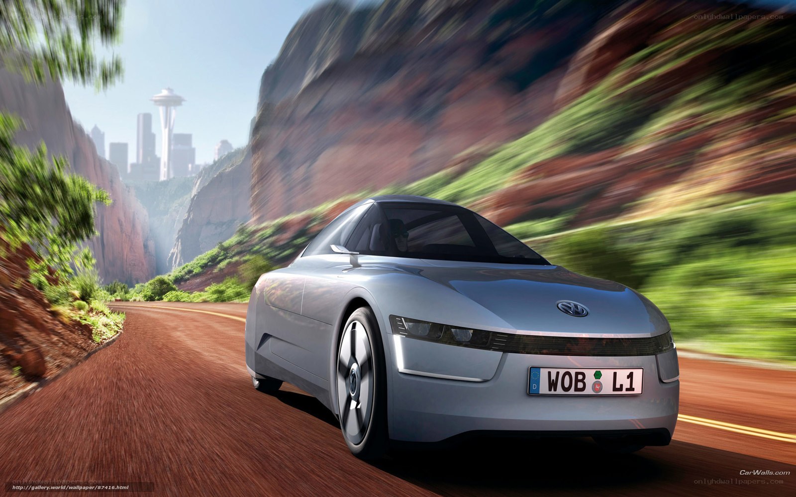 Futuristic car on a scenic road