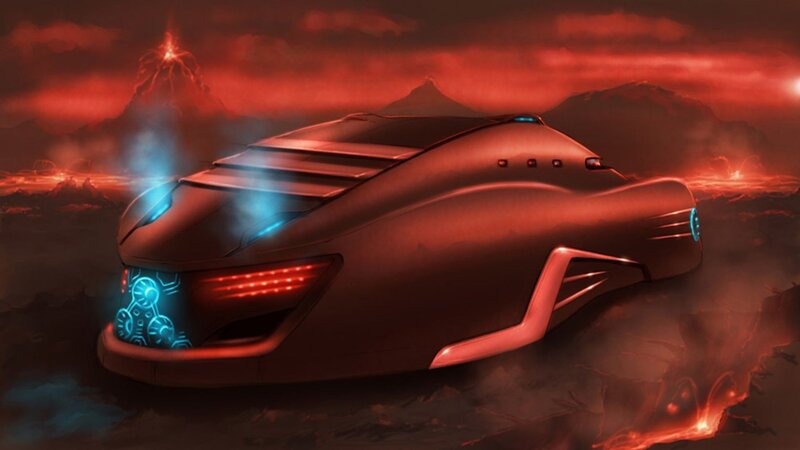 futuristic car on alien planet