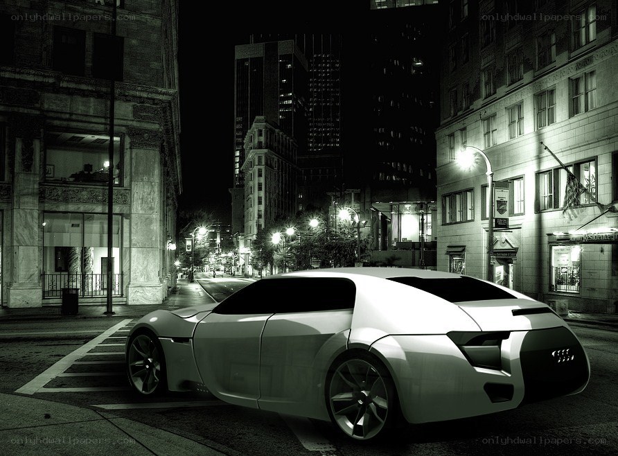 Futuristic car on city street