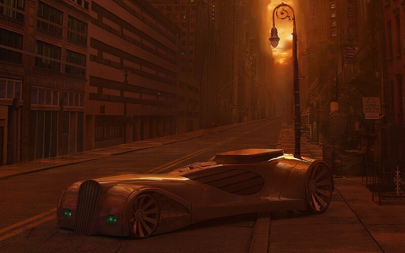 futuristic car on city street