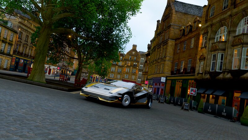 Futuristic Car on Cobblestone