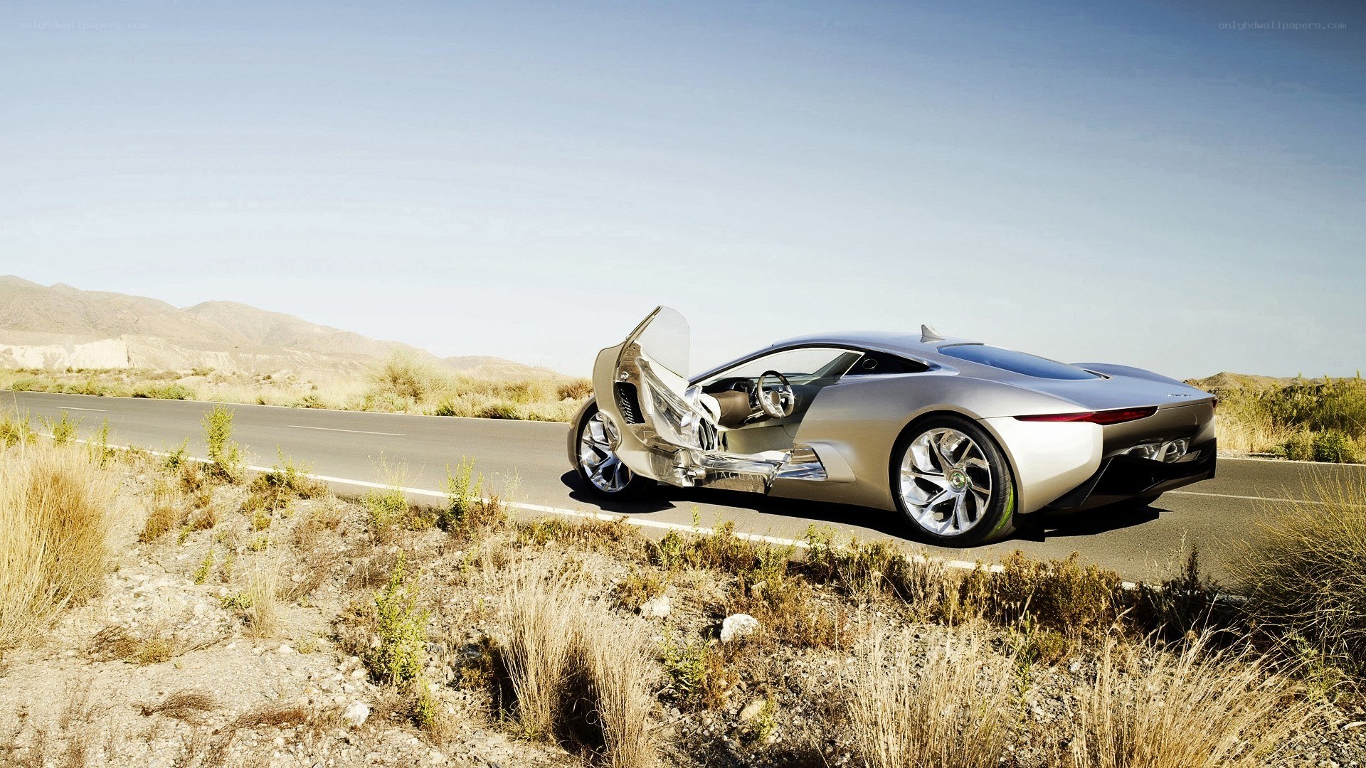 futuristic car on desert road