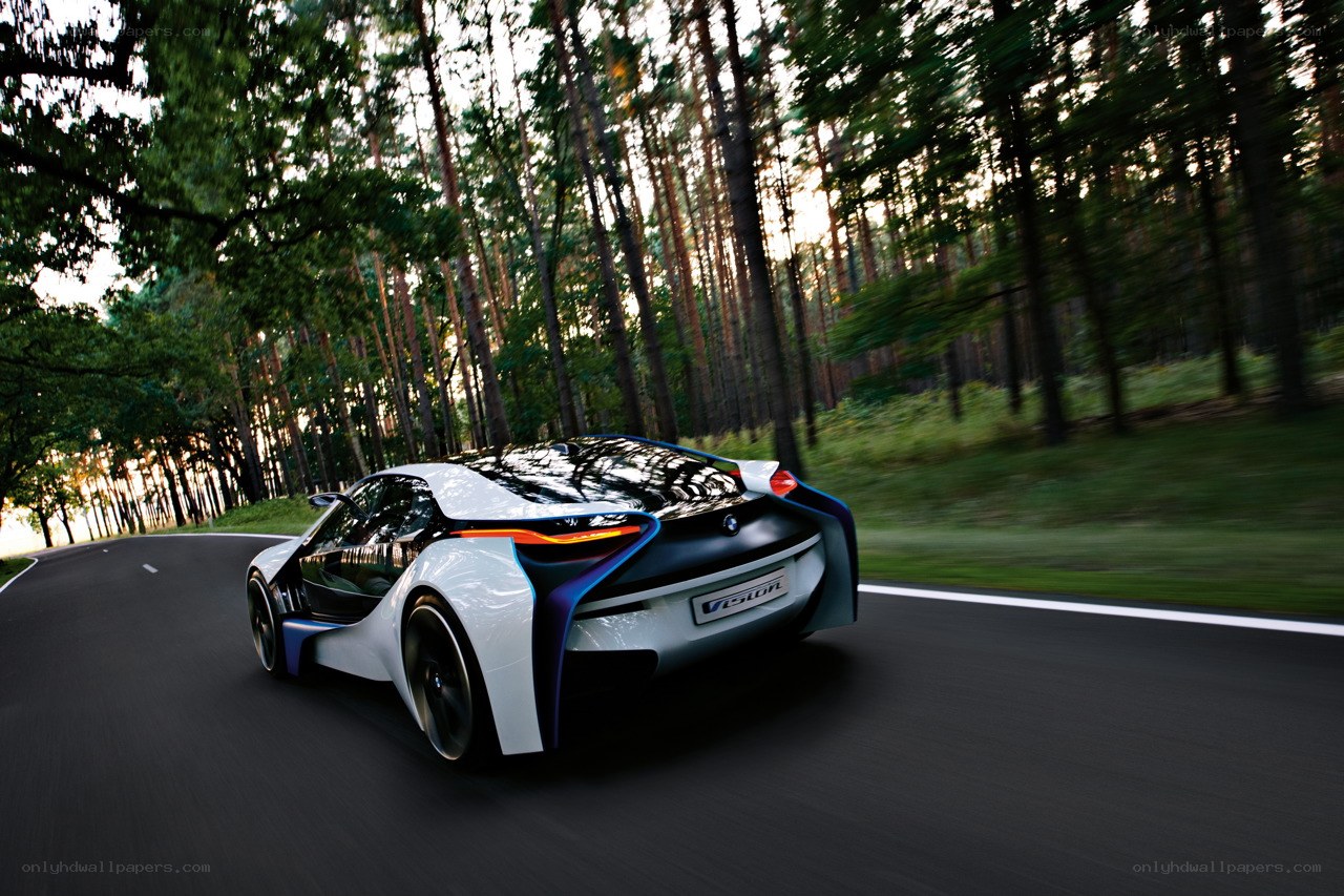 Futuristic car on forest road