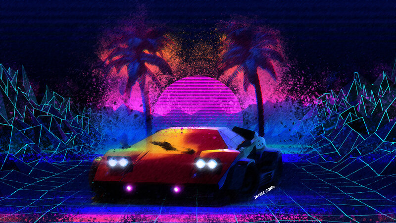 Futuristic Car on Grid — Purple