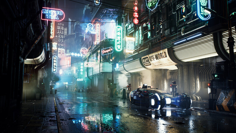 Futuristic Car on Street — Blue