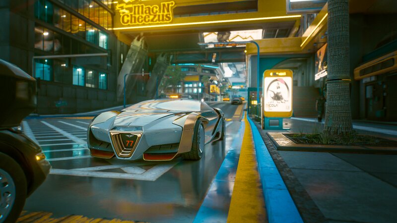 Futuristic Car on Street — Gray, Neon