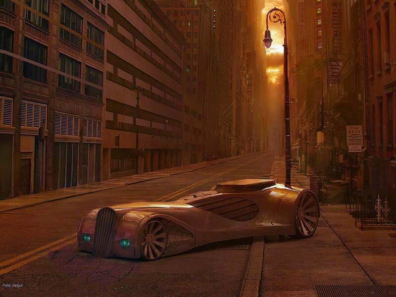 Futuristic Car on Street — Orange, Dramatic, Sunset, Digital Art