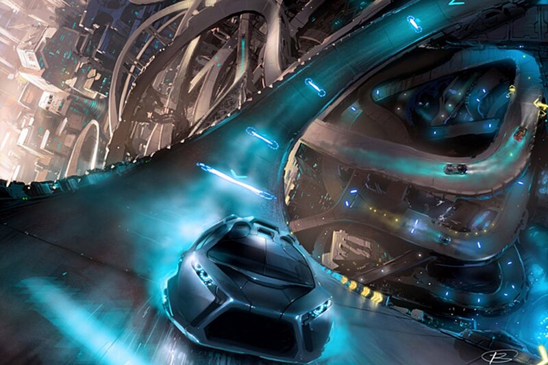 Futuristic Car on Track — Blue