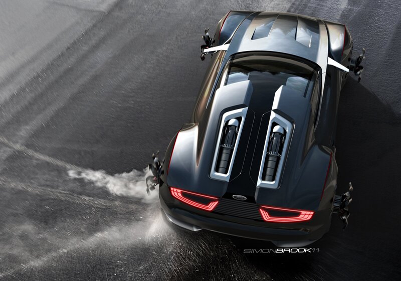 Futuristic Car on Wet Road — Black, Dramatic