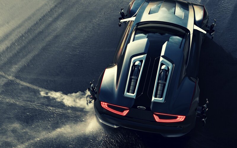 Futuristic Car on Wet Road