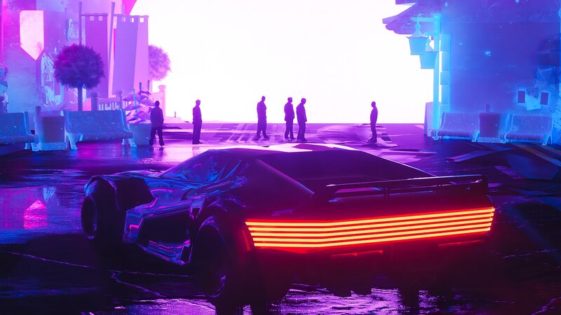Futuristic Car on Wet Street