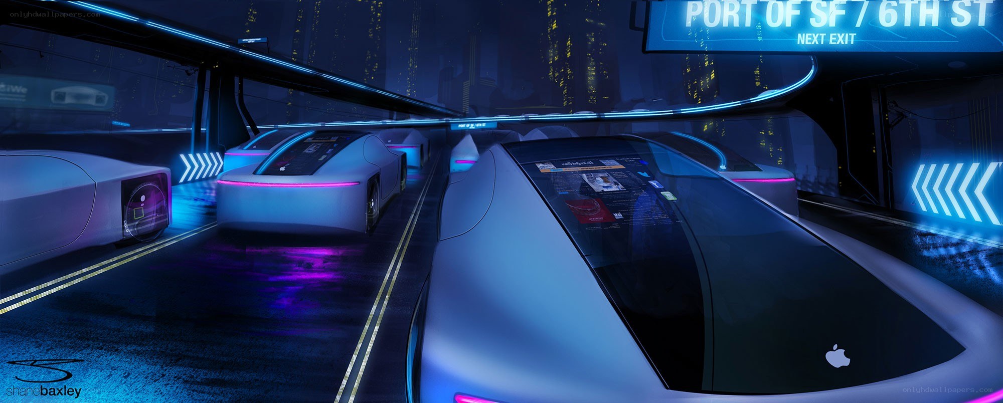 futuristic car tunnel scene
