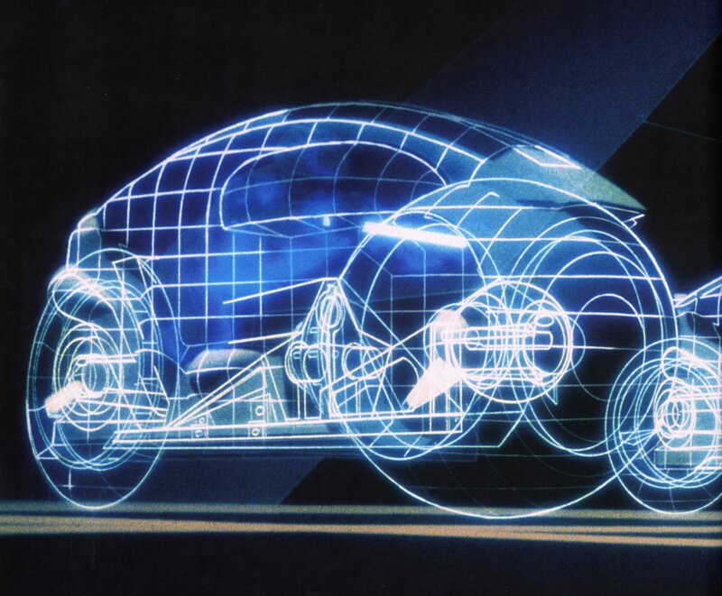 futuristic car wireframe design