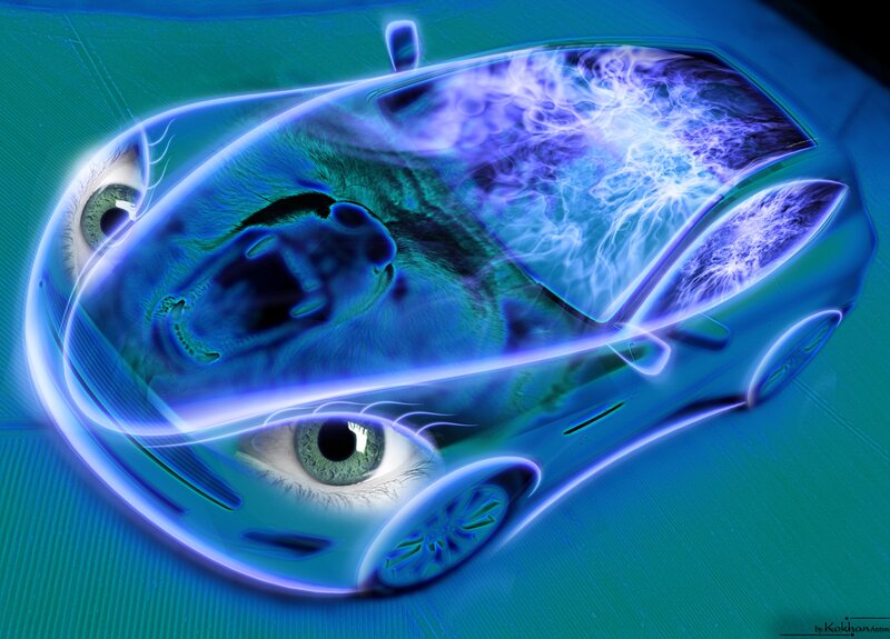 futuristic car with animal eyes