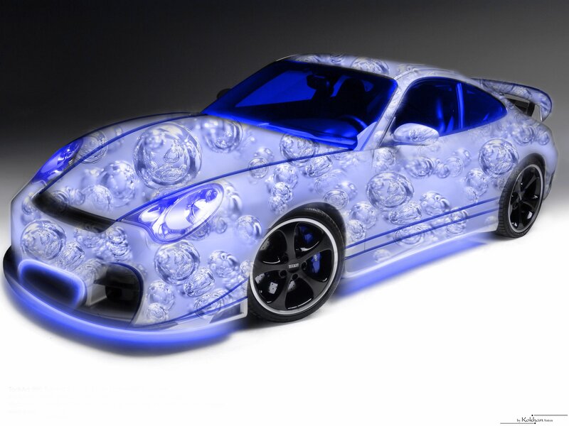 futuristic car with bubbles