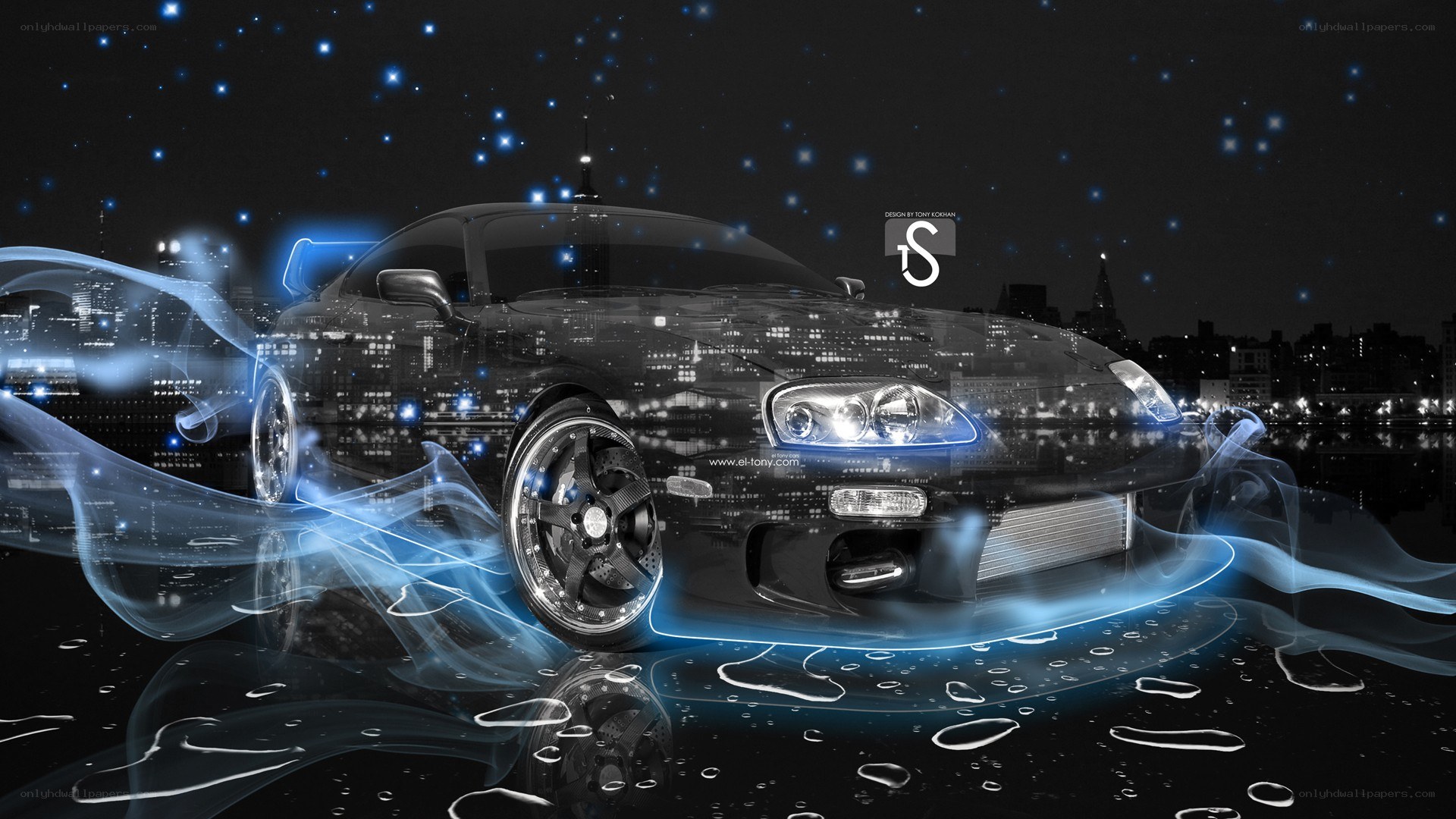 futuristic car with city lights
