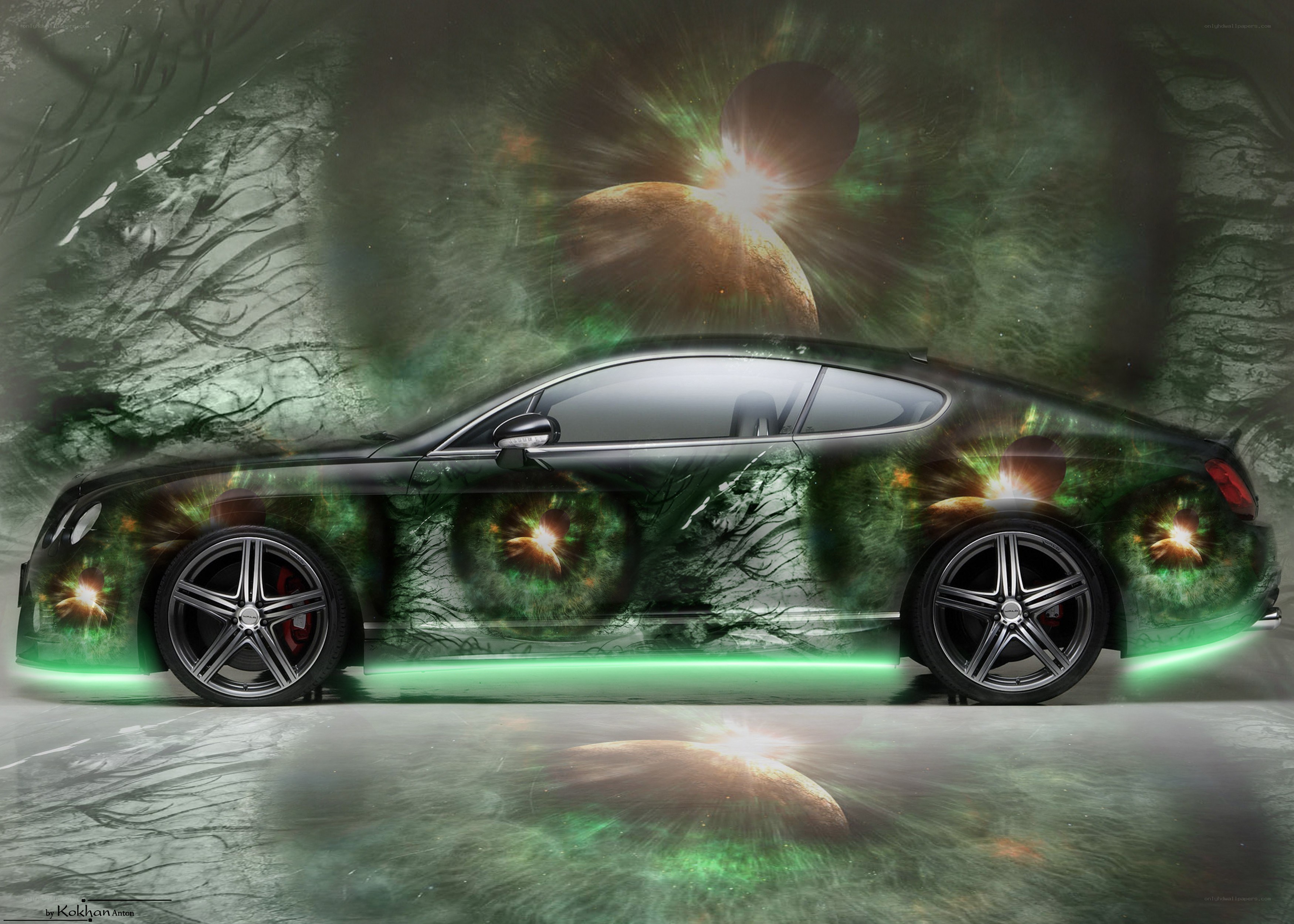 futuristic car with cosmic design