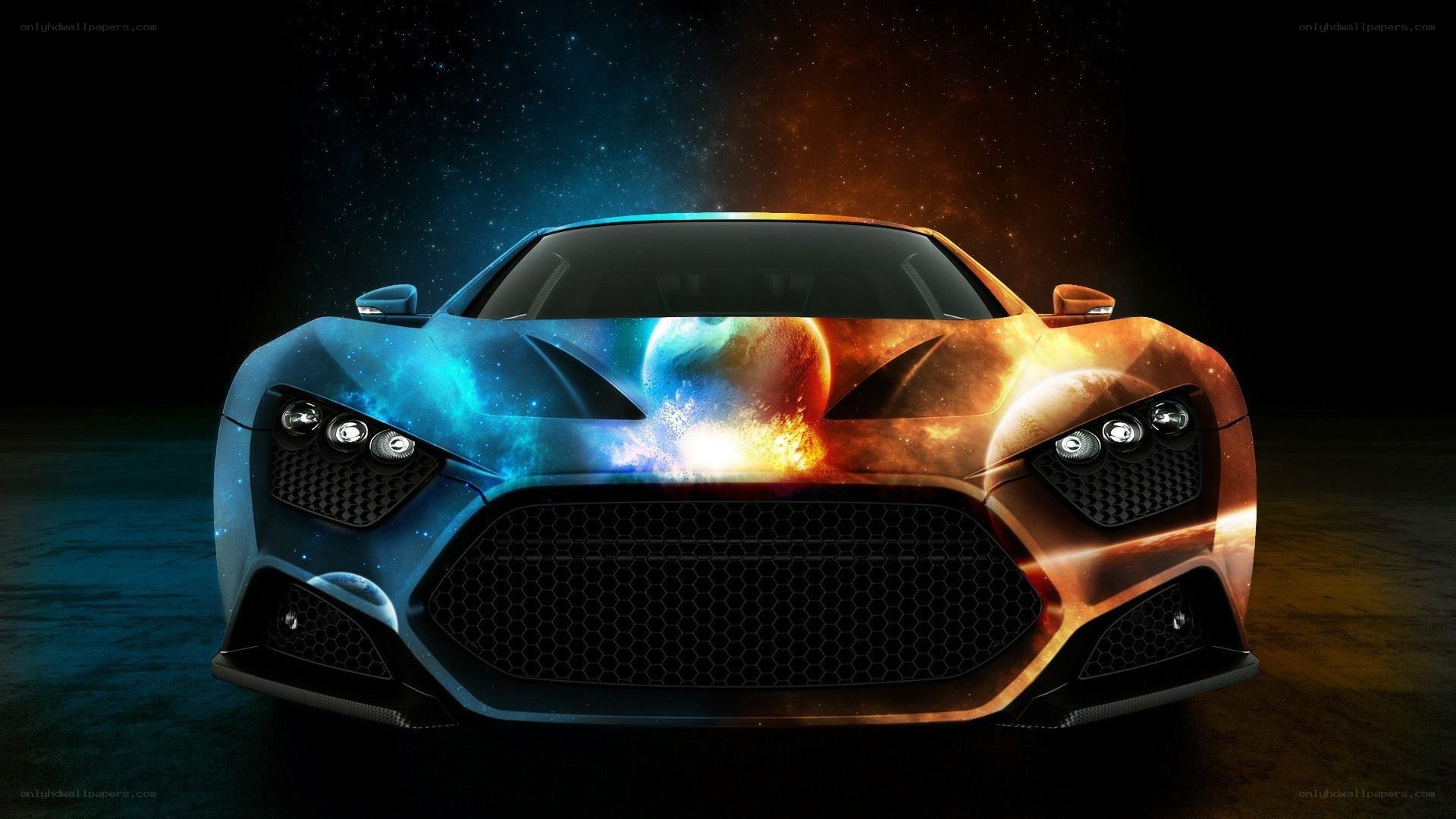 futuristic car with cosmic design