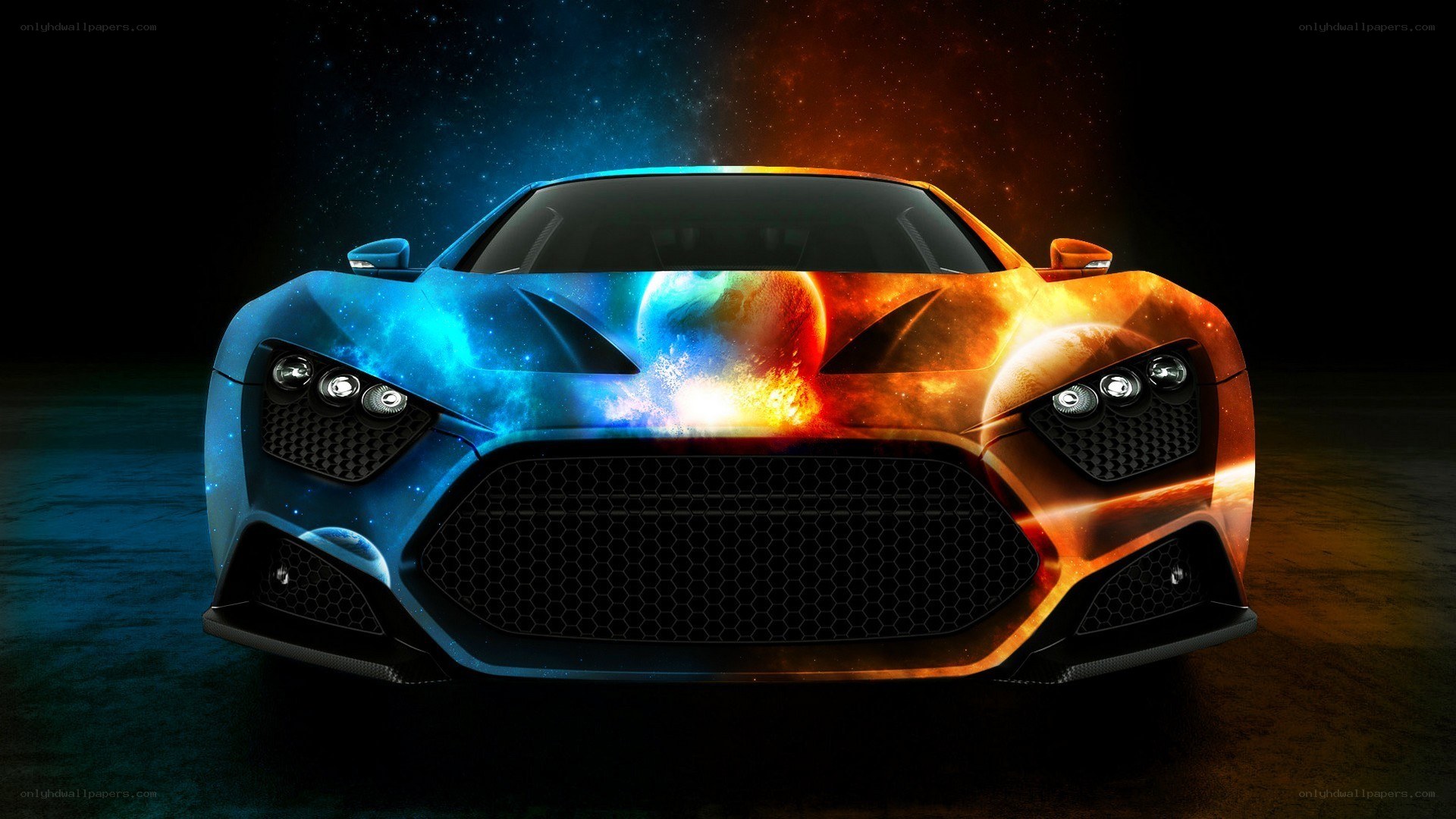 futuristic car with cosmic design