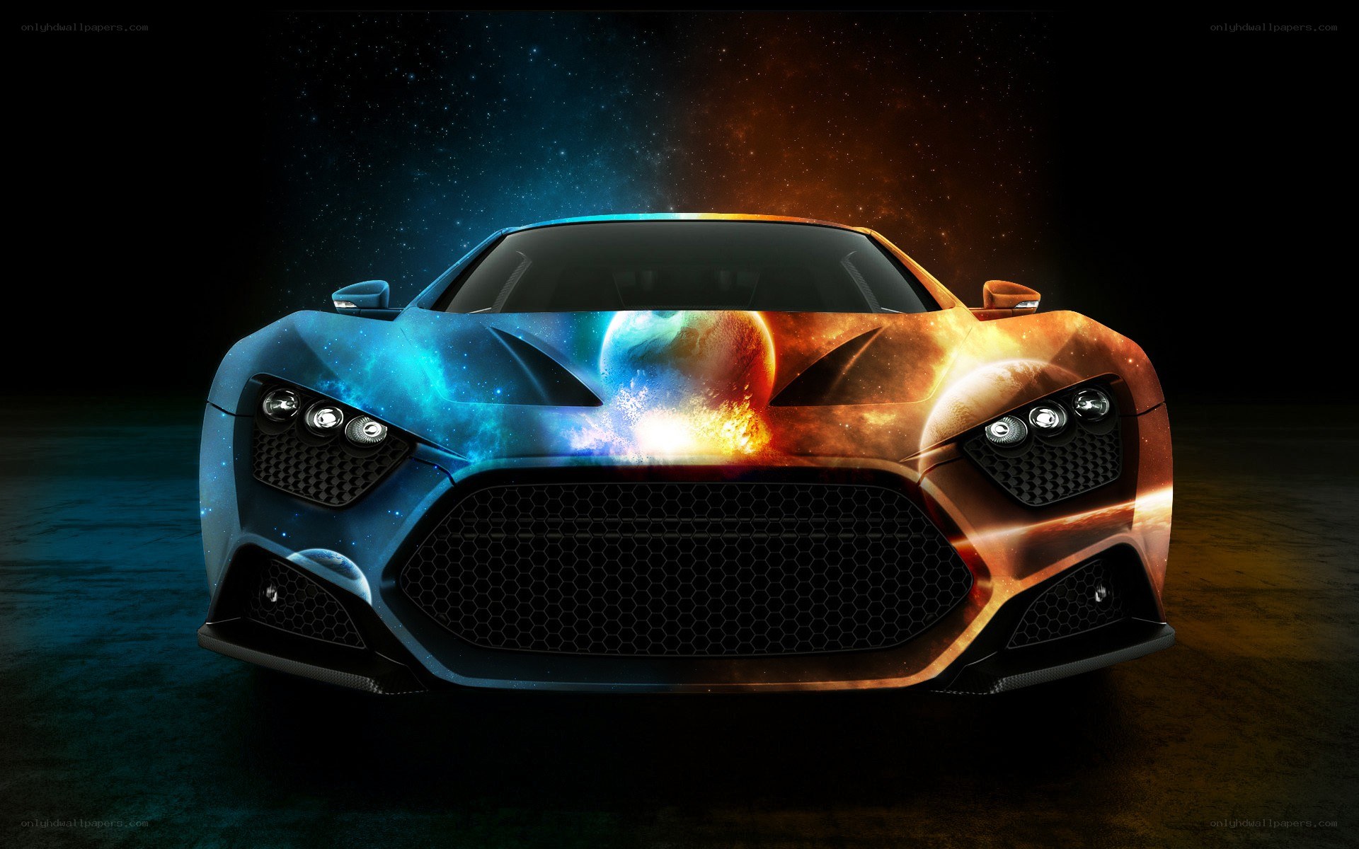 futuristic car with cosmic design