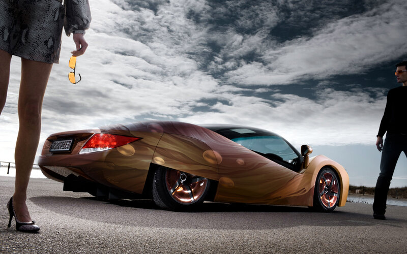Futuristic car with couple