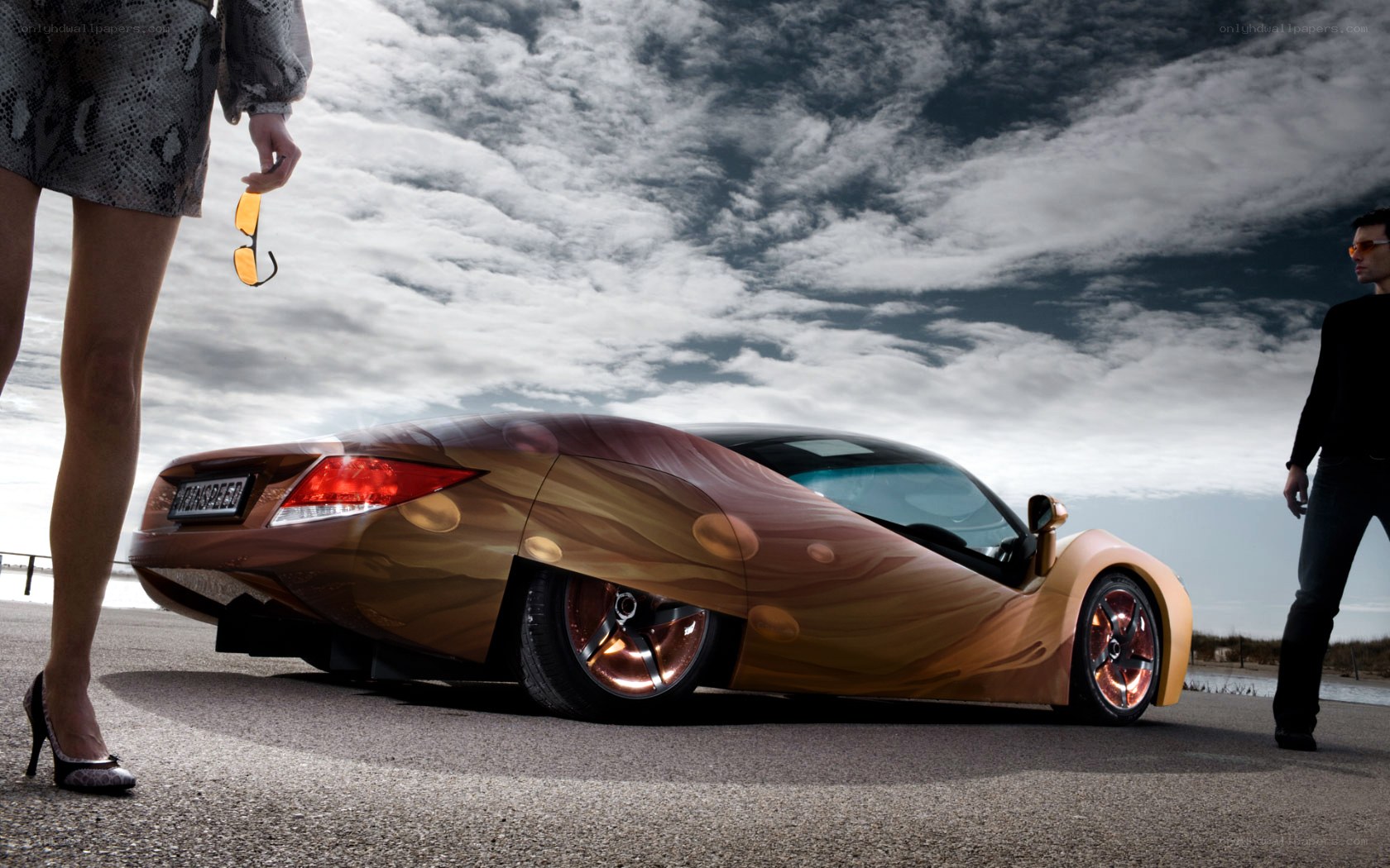 Futuristic car with couple