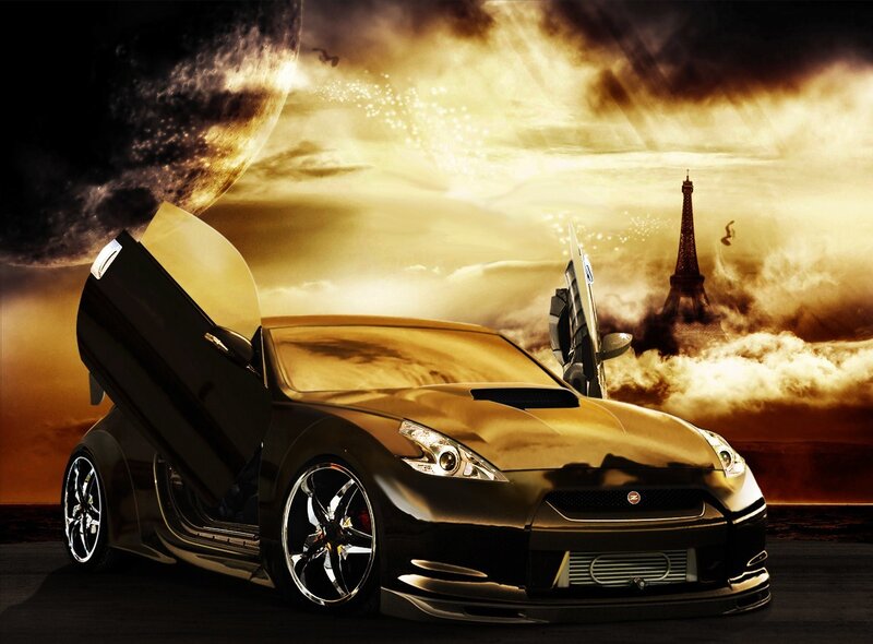 futuristic car with Eiffel Tower