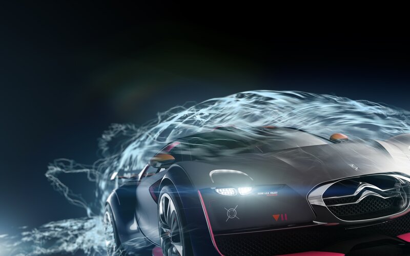 futuristic car with energy waves