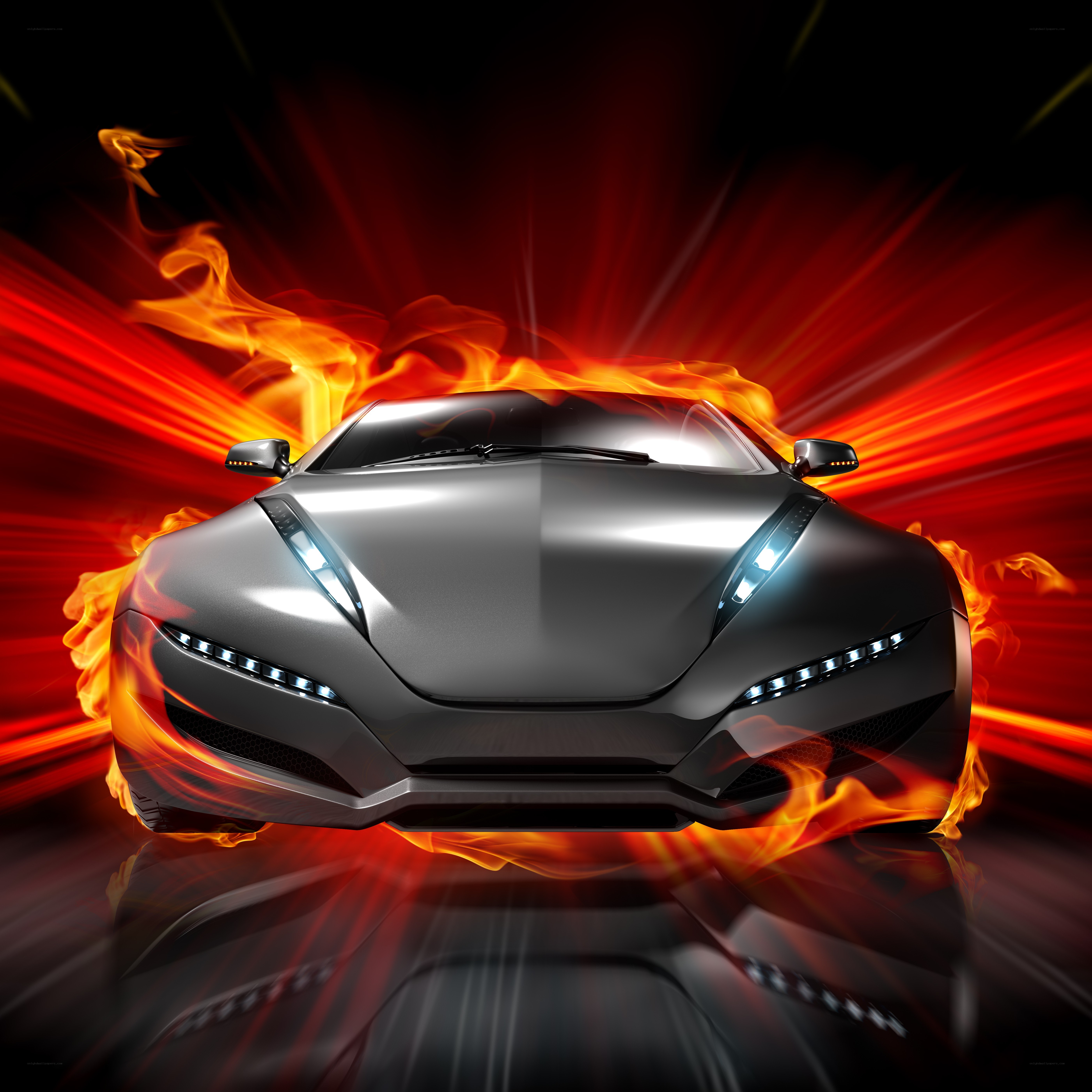 futuristic car with flames