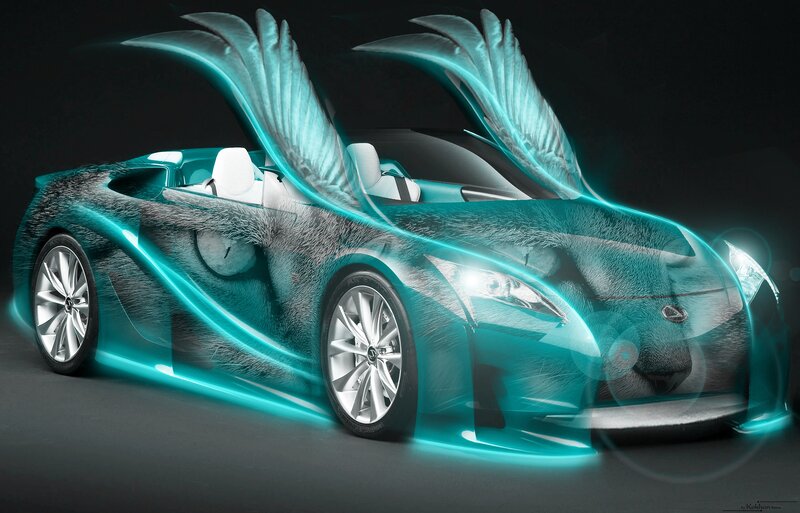 futuristic car with glowing wings