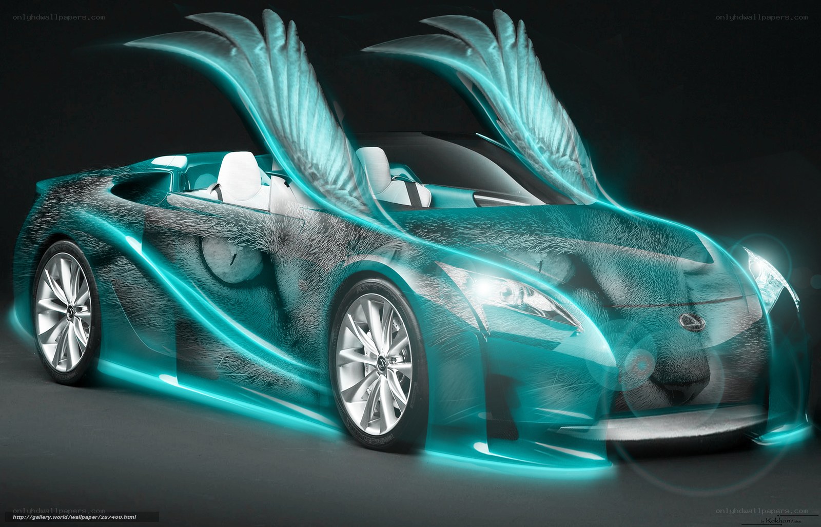 futuristic car with glowing wings
