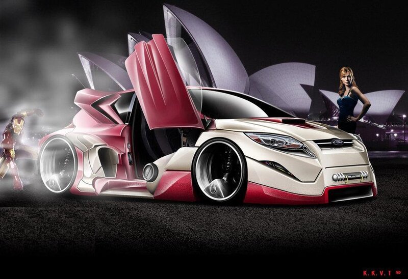 Futuristic car with Iron Man