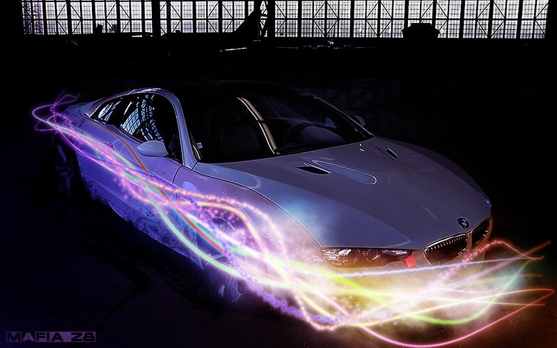 futuristic car with light trails
