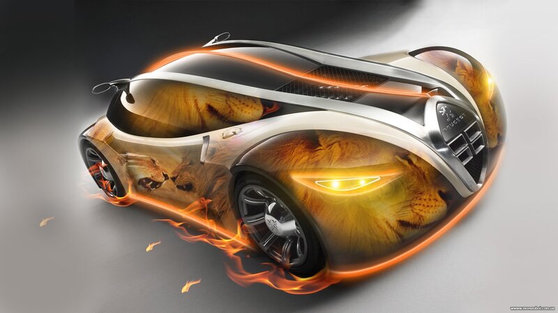 Futuristic car with lion design